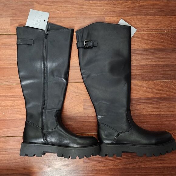 Franco Sarto Balin Leather Lug Sole Knee High Wide Calf Boots 7.5 NWT - Picture 3 of 11